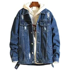 Custom Fashion Ripped Denim Jacket Duffle Frayed Mens Jean Jacket