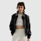 Jacket Wholesale Supplier Elastic Waist Women Waterproof Black Zip Up Outdoor Coat PU Faux Leather Jacket