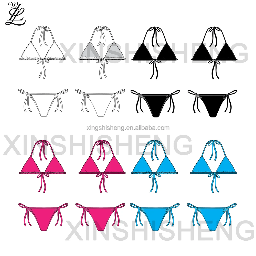 Custom Metal Logo Bikini Solid Color Swim Triangle Top Tie Bottoms