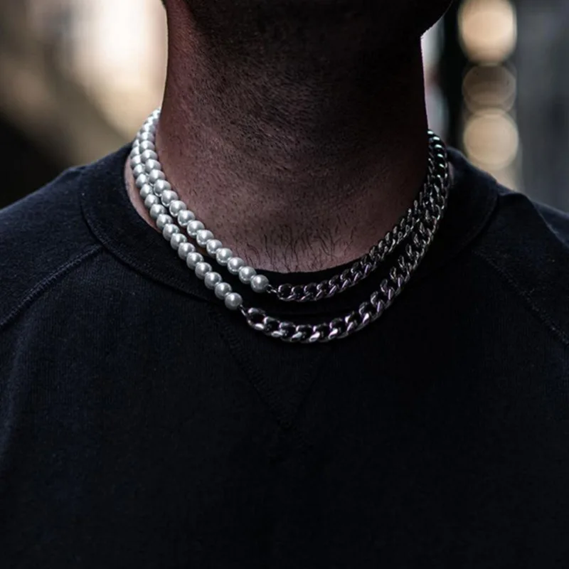 mens half pearl necklace