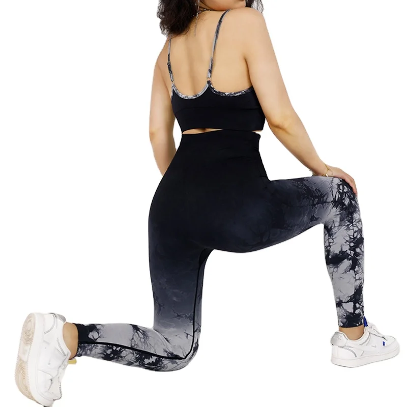 Wholesale Running Yoga Suits Sportswear High Waist Fitness Pants Sport Leggings Sports Set Gym Workout Clothes Print Women