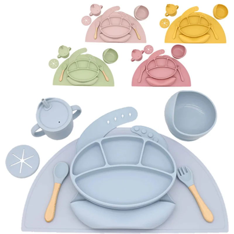 Customized Baby Silicone Plate Spoon Set Wholesale Baby Feeding Silicone Bowl Baby Dishes BPA Free Silicone Portable Tableware