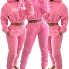 Custom Design Logo Women's Tracksuits Pink Track Suits Joggers Hoodies Sweatsuit Set