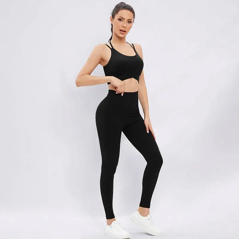ECBC Wholesale Custom Logo High Waist Yoga Wear Gym Fitness 2 Piece Set Legging Bra Woman Yoga Set