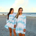 Blue Dress Hot Sale Custom Design Factory Price Sublimation Blue Wave Beach Dress For Women