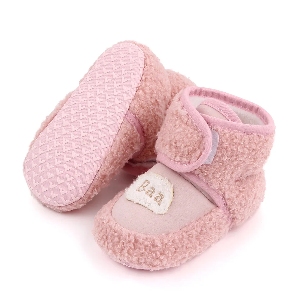 Winter Baby Fluffy Lamb Solid Color Warm High Top Soft Sole Infants Walking Cotton Boots factory