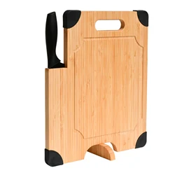 Bamboo Cutting Board For Kitchen With Juice Groove Upright Stand Rotatable Base Durable Handle