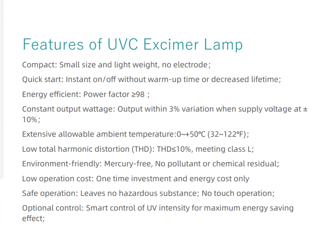 Sterilization Ultraviolet Lamps Disinfection Far UVC Light Bulb150W 60w 30w Excimer Lighting 222nm UVC Lamp details