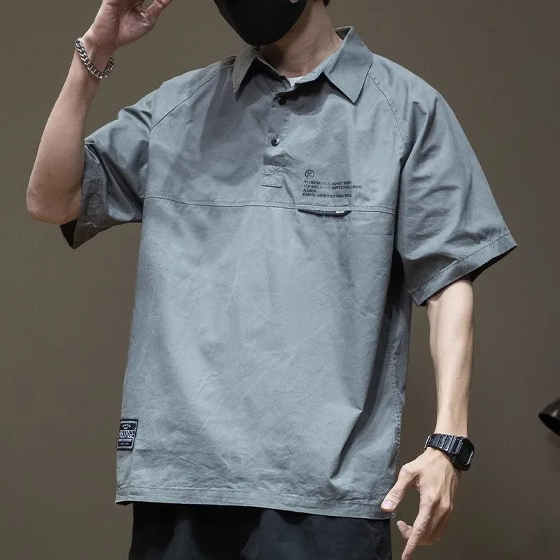 Summer Overalls Shirt Men's Polo Shirt Loose Large Size Men's Shirt 2025 Autumn Short-sleeved T-shirt Casual Top