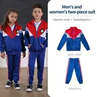 And Traditional 2-Piece Tracksuit Training Sport Uniform Navy And Red Color Customized Logo Uniform School Kids