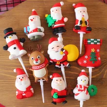 Nicro Festival Party Cake Insert Santa Snowman Baking Ornament Soft Glue Merry Christmas Supplies Cake Topper Decoration