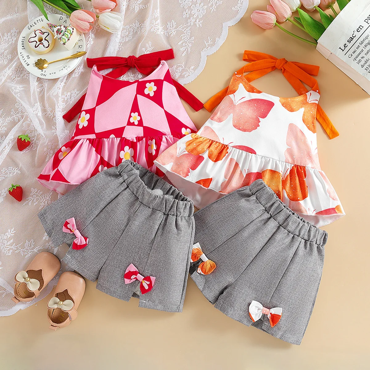 New trendy toddler girls clothing sets summer children's sleeveless shirts+shorts 2pcs clothing kids outfits