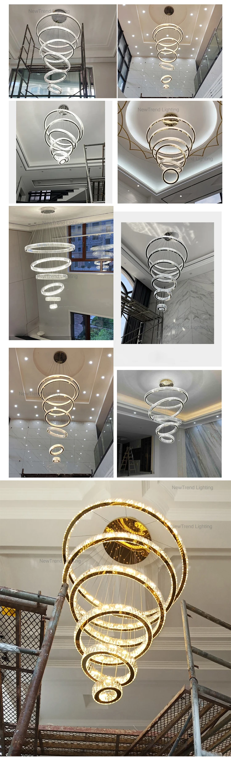 CPL-111 Luxury Style Hotel Lobby Villa Staircase Decoration Custom Modern Gold Ring Chandelier Lighting supplier