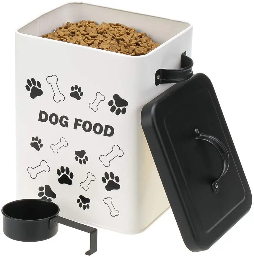  JIAYUAN Farmhouse Dog Food Storage Container White Dog Treat  Dispenser Tin Pet Food Canister Bin with Wood Lid for Dogs Rustic : Pet  Supplies