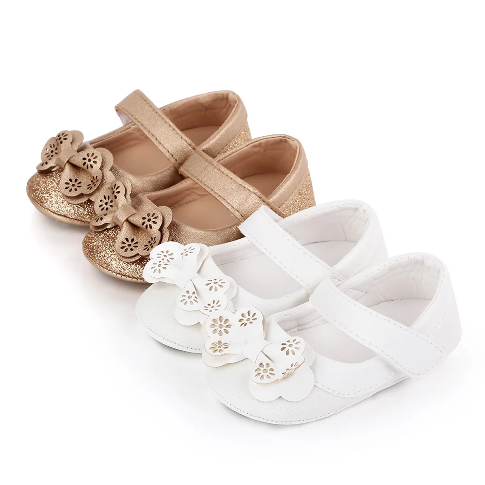 Baby Girls Princess Shoes Shining Glitter Hollow PU Bow Cute Soft Soled Toddler Shoes manufacture