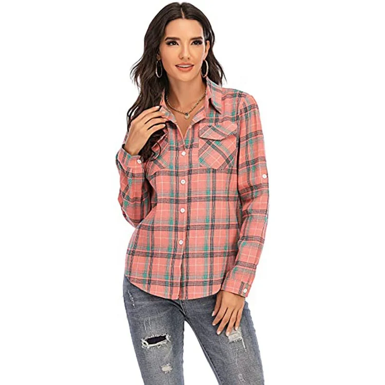 PRETTYGARDEN Women's 2023 Fall Clothes Plaid Shacket Jacket Long Sleeve Button Down Flannel Shirts Fashion Blouse