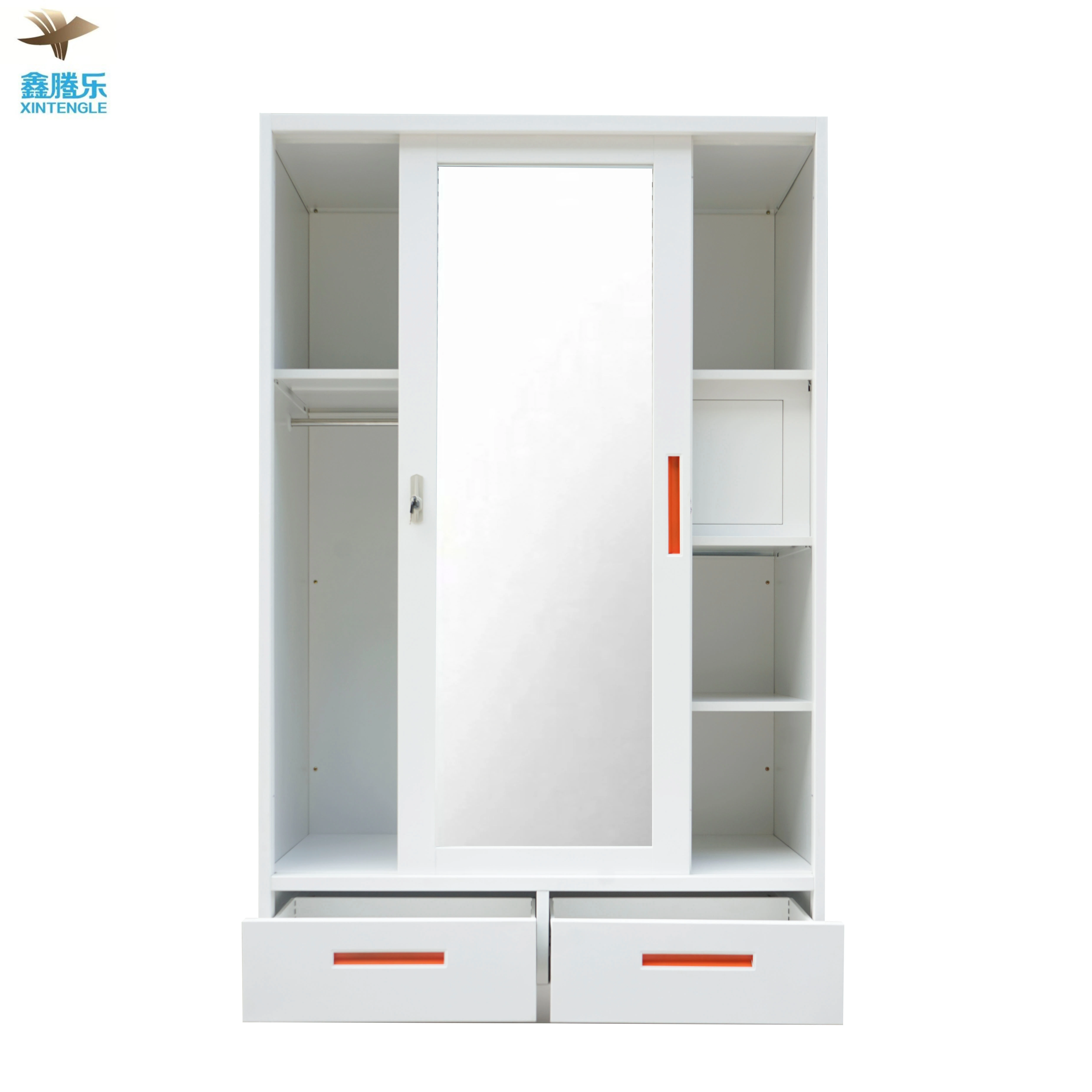 Sliding Anti-Rat Metal 2-Door Wardrobe Closet Bedroom Furniture with Lemari Cermin Pakaian Besi Steel Home Furniture