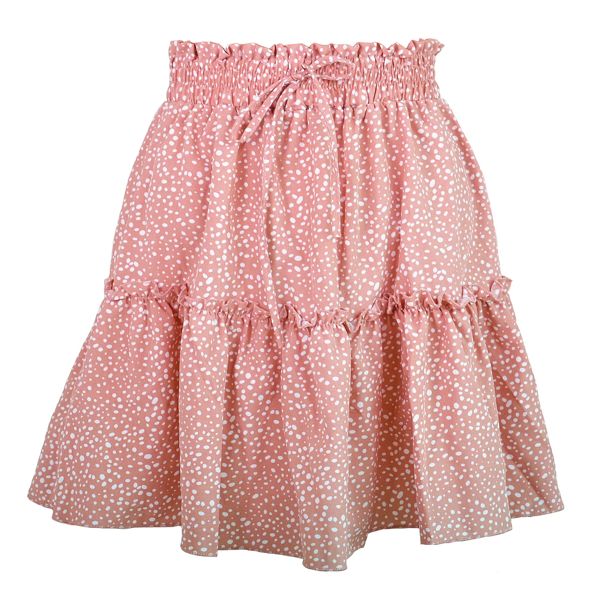 2023 Summer Casual High Waist Women Skirt Elastic Ruffle Floral Printing A-Line Pleated Skirt
