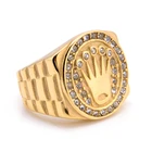 Hip Hop Rings Rings Preferred Fashion 18K Gold Plated Titanium Steel Hip Hop Iced Out Crown Rings For Men