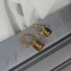 Rose Gold French Style 18K Stainless Steel Rose Flower Square Portrait Elizabeth Gold Coin Hoop Earrings