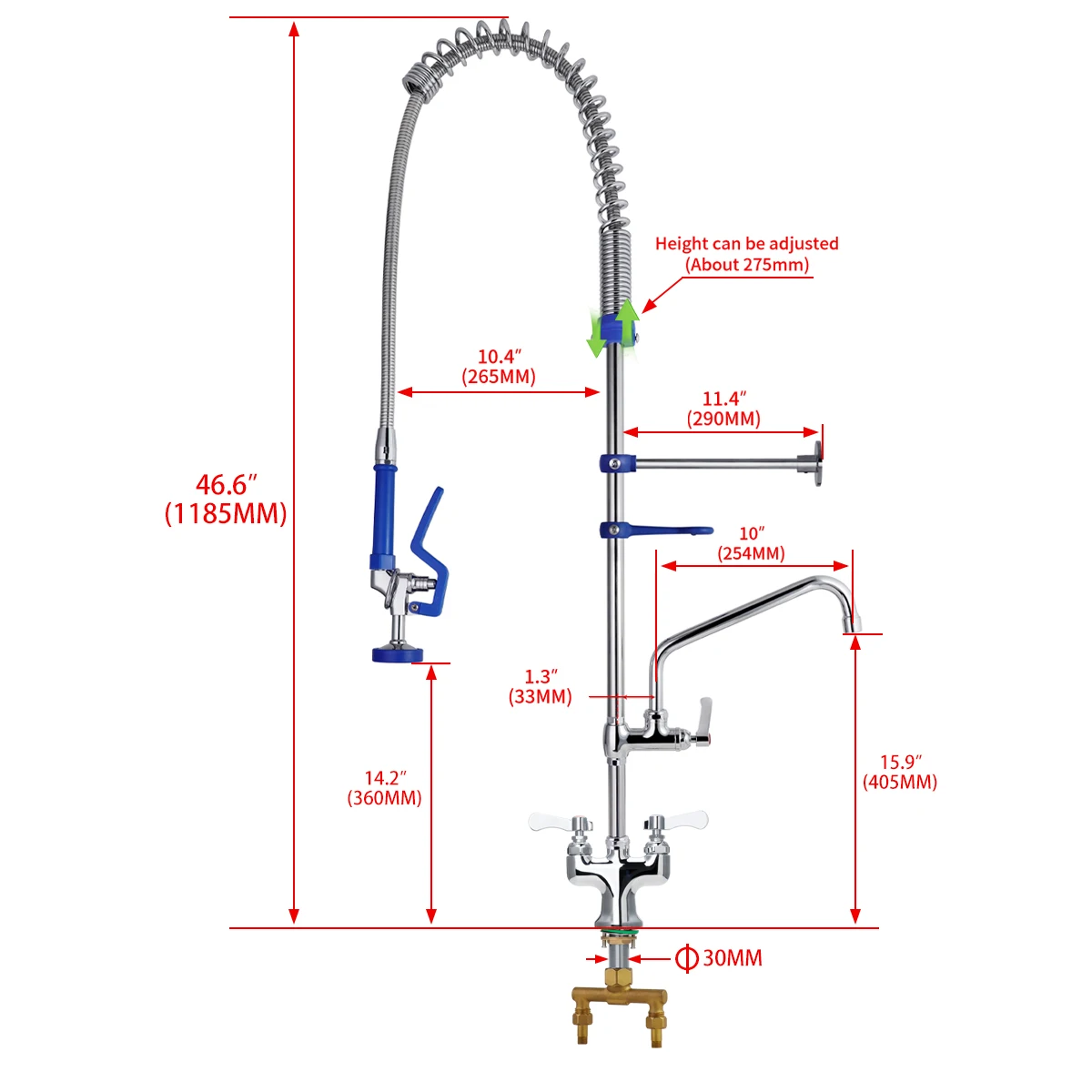 2025 Commercial Kitchen Faucet High Quality Brass Deck Mount 39\47\" Pull Swing Spout Dual Pre-Rinse Sprayer Sink Taps for Mall details