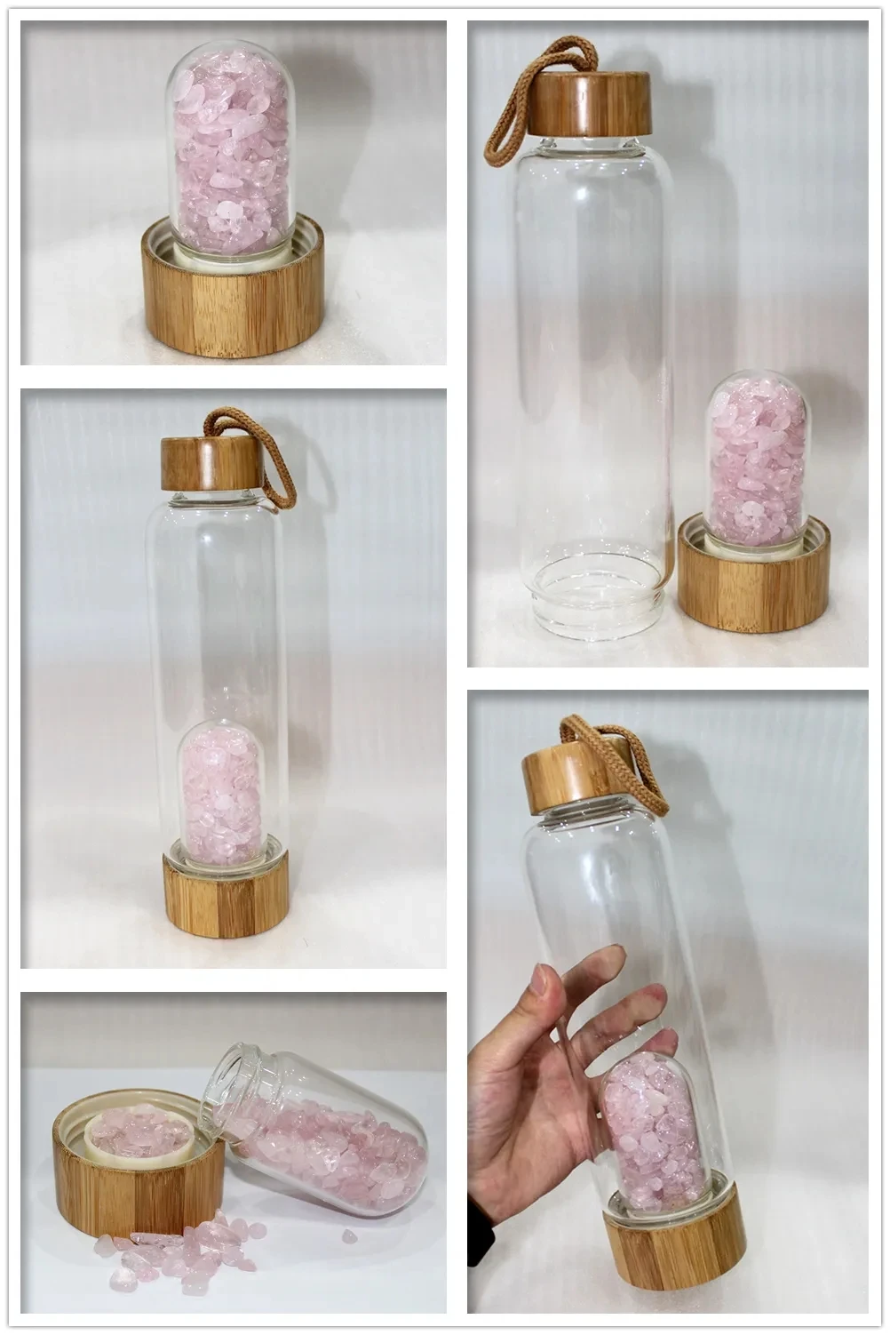 Eco Friendly Natural Healing Top Seller Bamboo Crystal Cup Rose Quartz
