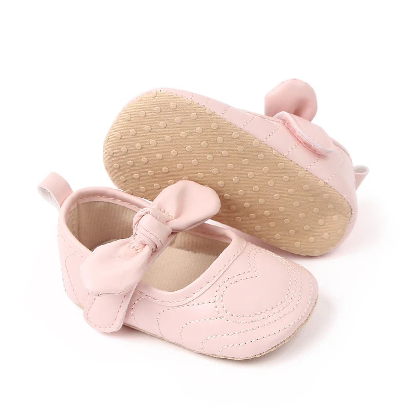 Heart-shaped Bow Mesh Breathable PU Leather-top Soft Soled Princess Toddler Shoes for Baby Girls supplier