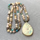 Green Necklace Green Marble And Turquoise Teardrop Dainty Simple Stone Rose Quartz.Amethyst. Aquamarine Necklace