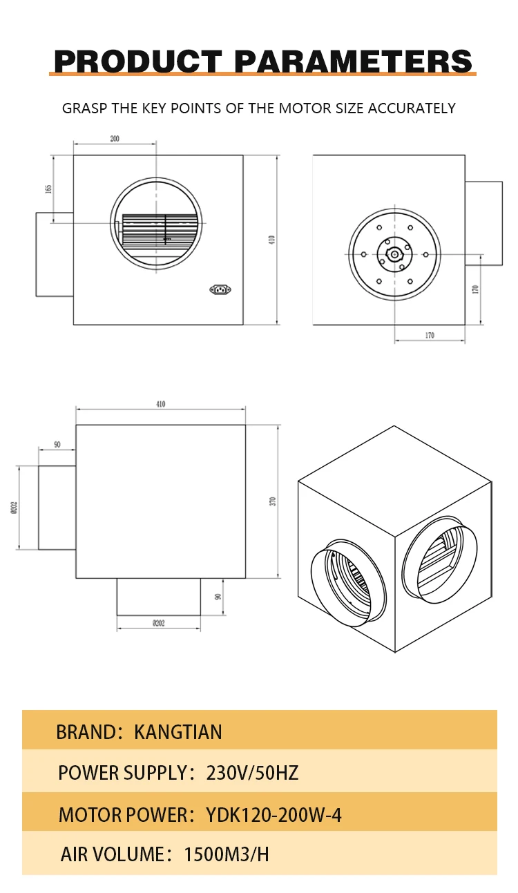 Indoor Ventilator, MDF, Centrifugal, Inline, 1500m3/h - detail 6