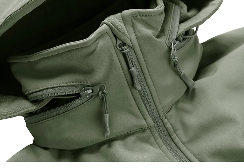 Winter Men's Outdoor Stand Collar Softshell Jacket Hunting Sport Multi-pockets Tactical Zipper Pockets Hiking Jackets For Men