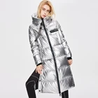 Women High Quality Shiny Down Jacket Thick Warm Parka Coat For Winter Hooded Long Women Puffer 82057