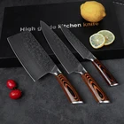 Damascus Steel Pattern 3pcs S/s 3CR13 Stainless Steel Kitchen Knives Set With Wood Handle