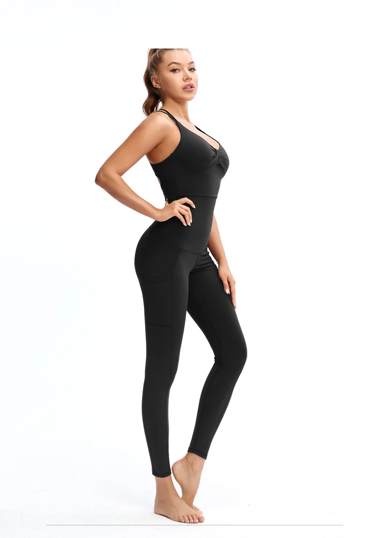 Women's High Waisted Tummy Tuck Yoga Pants Hip Tightening Sports Fitness Clothing Quick Drying Pocket Yoga Clothing