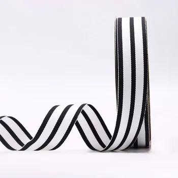 Polyester White and Black ribbon striped grosgrain ribbon for box bow packing