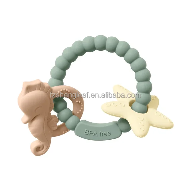 product cartoon shaped food grade bpa free custom silicone baby teether soft toy pacifier ring unisex customized teething aids-8