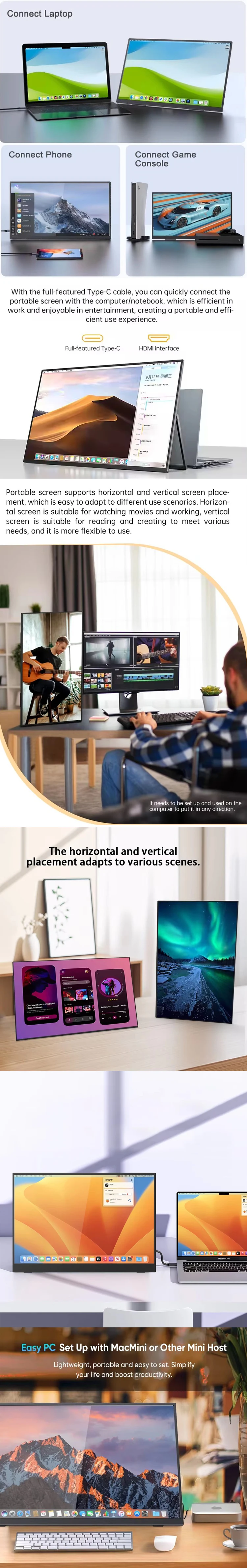 24 Inch Dual Screen Portable Monitor 23.8 Inch Full HD 1920x1080P IPS ...