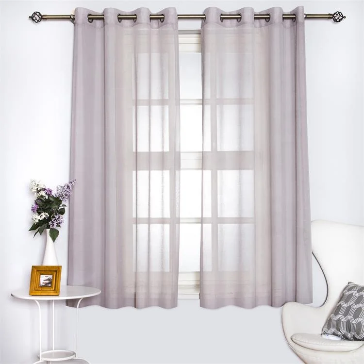 Inner gray curtain for living room soft home decor sheer faux linen voile