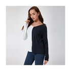 Black And White Wholesale Cheap Custom Womens V-Neck Spandex Polyester Cotton Casual Black And White Shirt