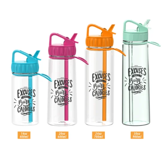 Wholesale Custom Time Marker Tritan Plastic Drinking Water Bottles with Straw Vulcanus