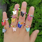 Finger Butterfly Cheap Boho Elastic Colored Seed Beads Finger Ring Colorful Beaded Stackable Butterfly Rings