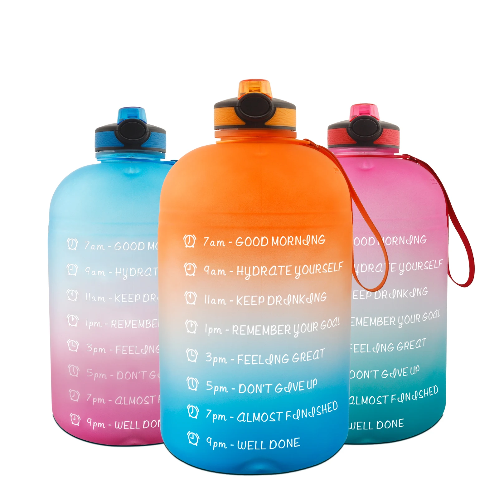 Water Bottle with Straw & Time Marker 1 Gallon BPA Free Sport Drinking Bottle Leak Proof Daily Water Intake Bottle Click Pop Up