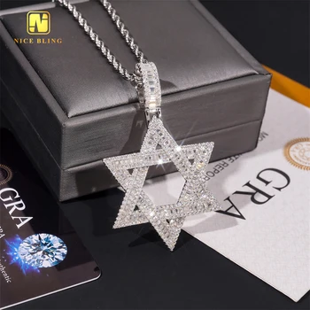 Pass Diamond Tester 925 Silver Hexagram Charms pendant Gold Plated VVS Moissanite Diamond Pendant