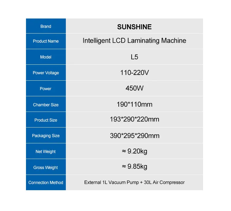 SUNSHINE L5 Smart Mini LCD Laminator Intelligent Vacuum Laminating Machine for Under 8" Flat& Curved Screens Auto Bubble Removal