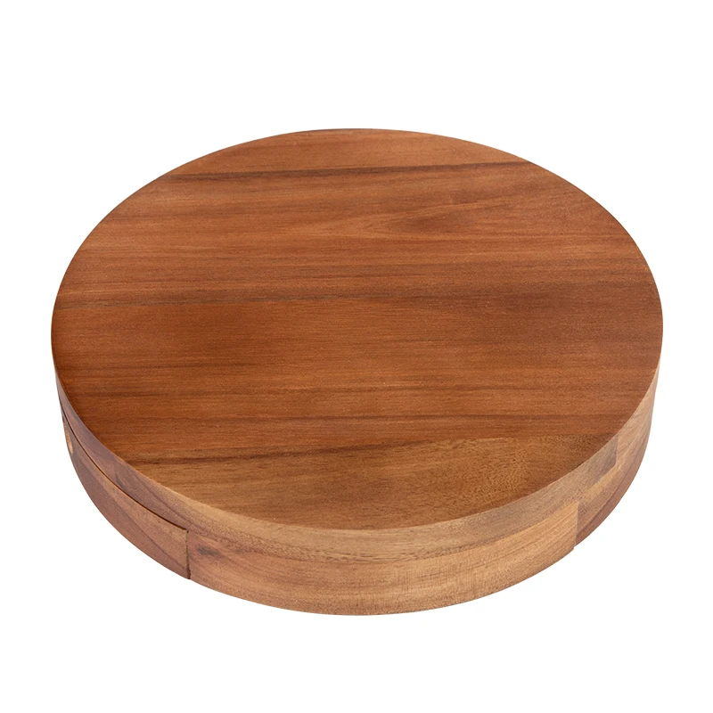 Customized Round Acacia Cheese Platter Wood Charcuterie Board Cheese Board and 3 Knife Set