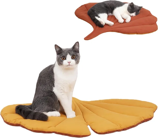 30 X 20 Inch Leaf Shaped Cotton Cat Bed Pad, Warming Cat and Dog Bed Mat, Pet Warming Pad for Cats