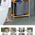 Laundry Laundry Basket Bamboo Laundry Hamper And Shelf Dual Compartments Double Laundry Basket With Removable Bag