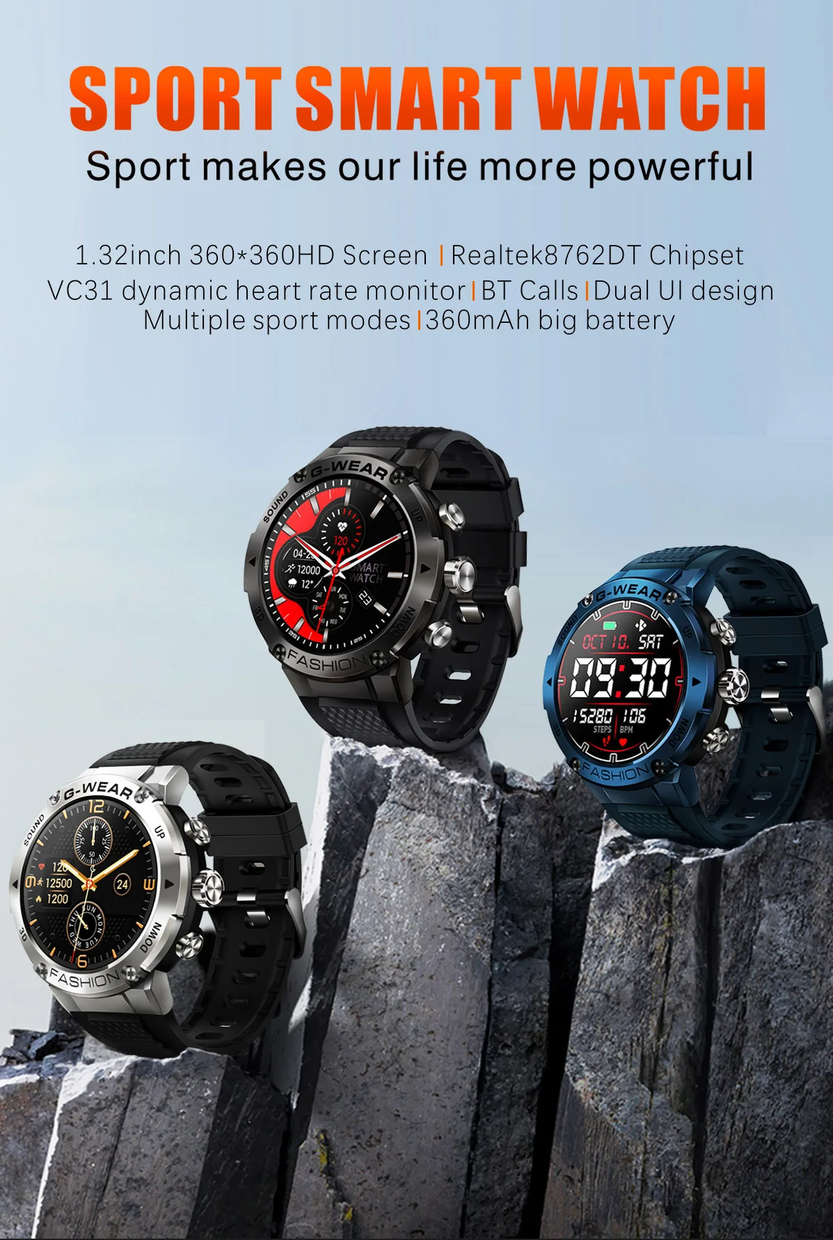 K28H BT Call Outdoor Sport Style Smartwatch for Men Premium Smart Watch 1.32 Inch 360*360 HD Screen