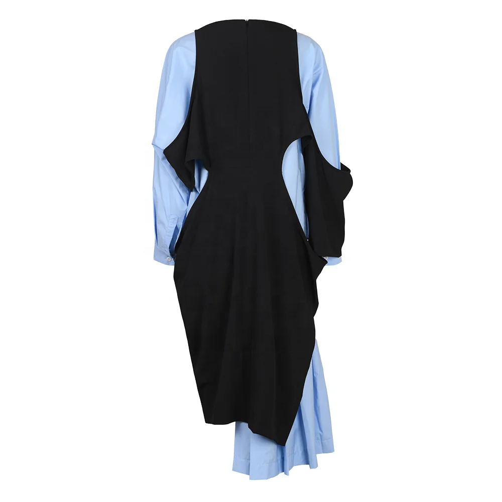 Women's Clothing Fashion Loose Long Dress Contrast Casual Cutout Vintage Pleated Female Dresses