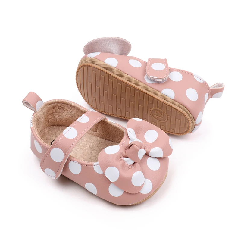 Spring & Summer Color Matching Polka Dot Bow Soft Soled Non-slip Baby Shoes for Girls details