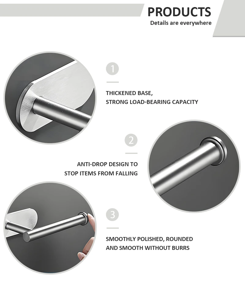 product hot product wall mounted bathroom hardware set self adhesive stainless steel toilet paper holder punch free towel rack metal-5